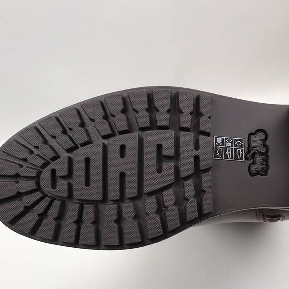 COACH Farrah Brown Leather Tall Riding Boots Logo Buckle NEW NWOB - Picture 9 of 16